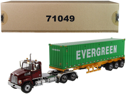 Western Star 4700 SB Tandem Truck Tractor Metallic Red with Skeleton